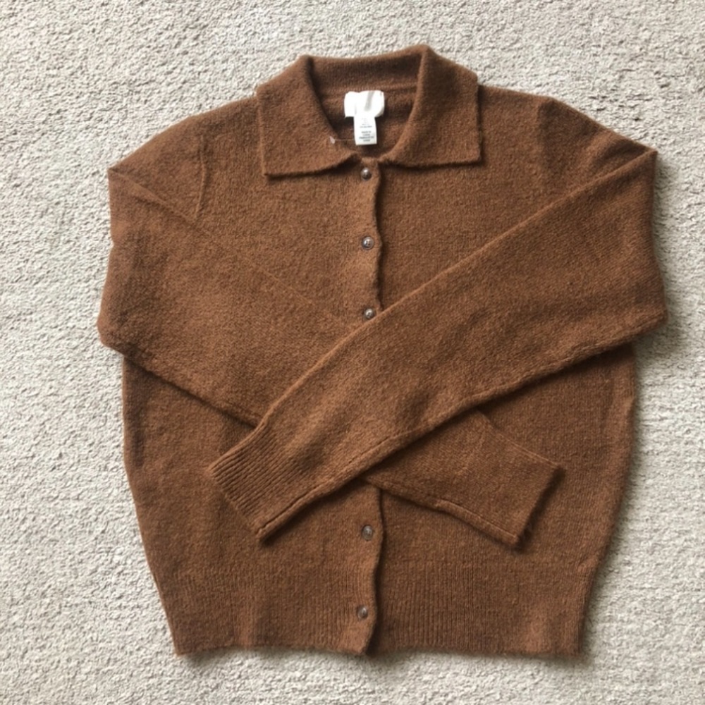 H&M Chestnut Brown Collared Button Down Cardigan.